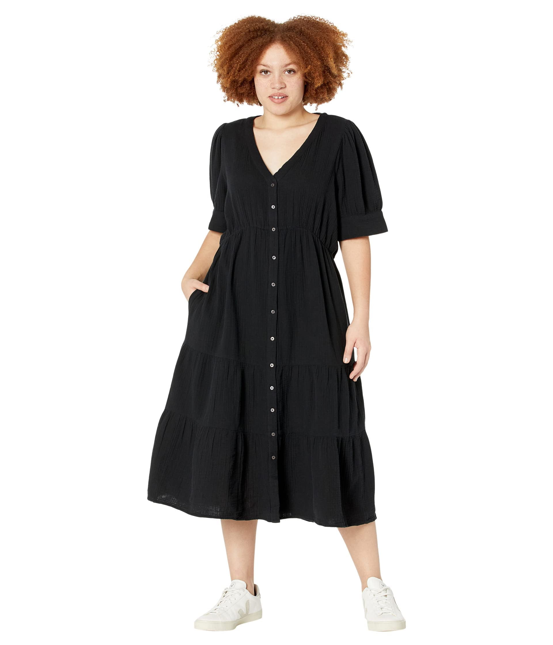 Madewell Plus Size V-Neck Tiered Double Gauze Midi Dress True