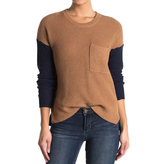 Madewell Womens Thompson Ribbed Colorblock Sweater X-Small Heather Timber - NWT