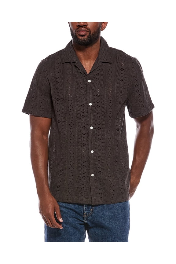 mens  Camp Collar Short Sleeve Shirt, m, Gray