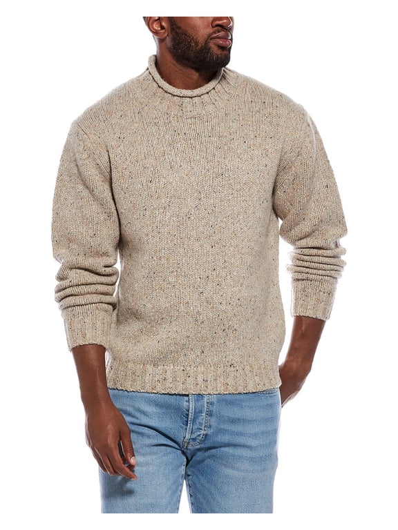mens Donegal Wool & Alpaca-Blend Roll Neck Sweater, m, Brown