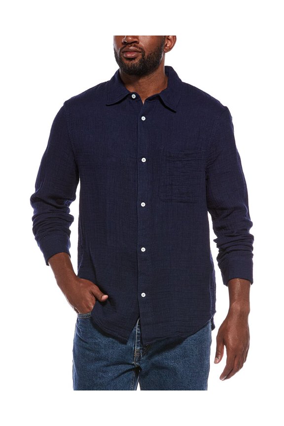 mens  Indigo Dyed Button Up Shirt, s, Blue