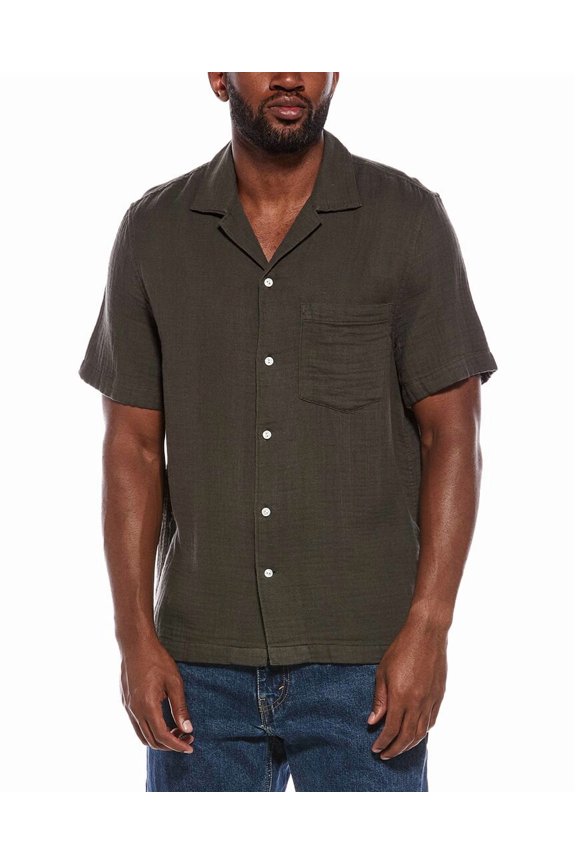 mens  Indigo Dyed Short Sleeve Button Up Shirt, XXL