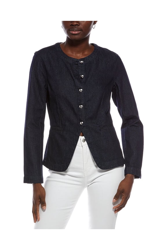 womens Collarless Jacket, 0, Blue