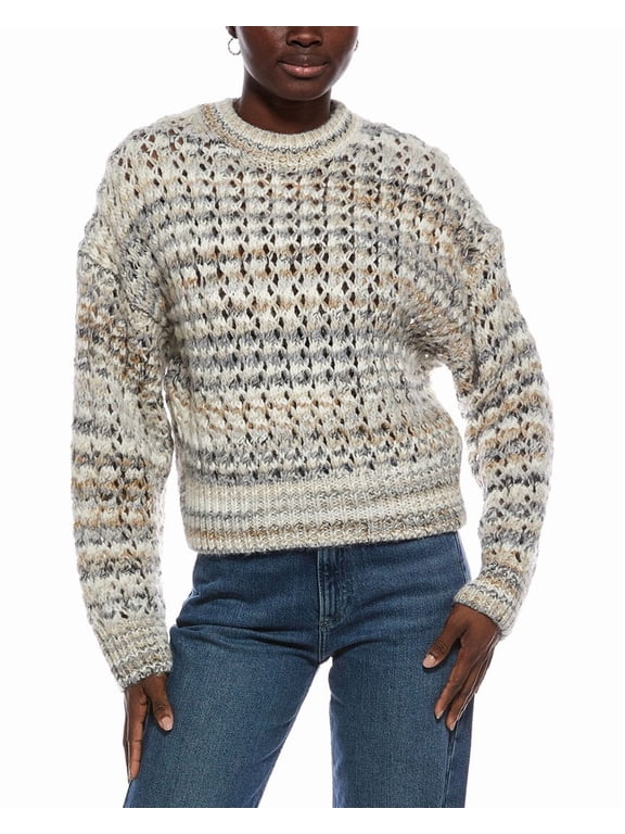 womens Fawn Open Stitch Stripe Wool & Alpaca-Blend Pullover, l, Brown
