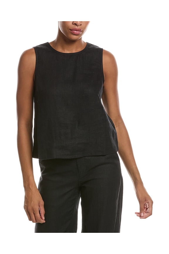 womens Linen Shell Top, m, Black