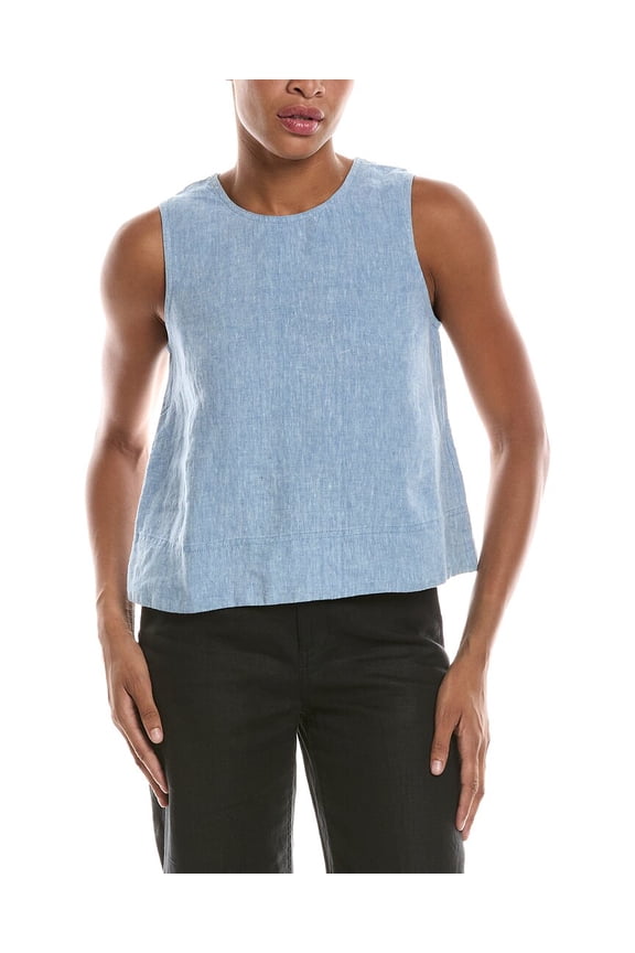 womens Linen Shell Top, m, Blue