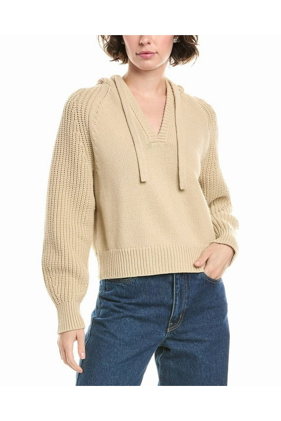 womens Open-Neck Ribbed Hoodie, XL, Brown