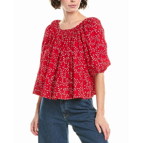 Madewell womens Shirred Puff Sleeve Top, xs, Red
