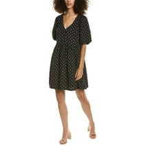 Madewell Womens Cotton V-Neck Puff-Sleeve Mini Dress, XXS, Black