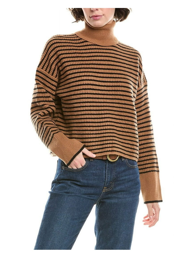 Madewell womens Waffle Stripe Turtleneck Wool Sweater, XL, Brown