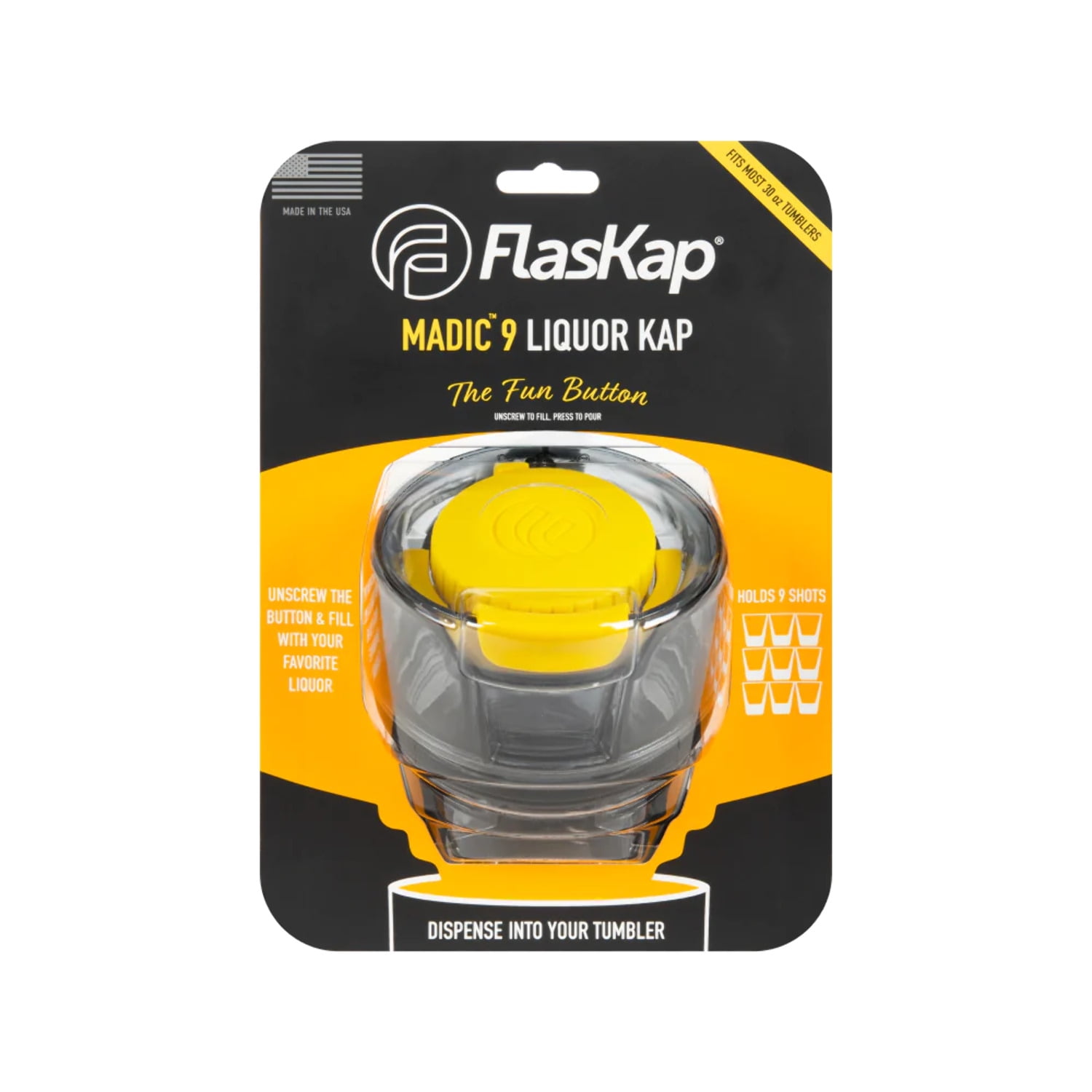 FlasKap The Madic 9 Tumbler Lid 1/2 shot dispenser