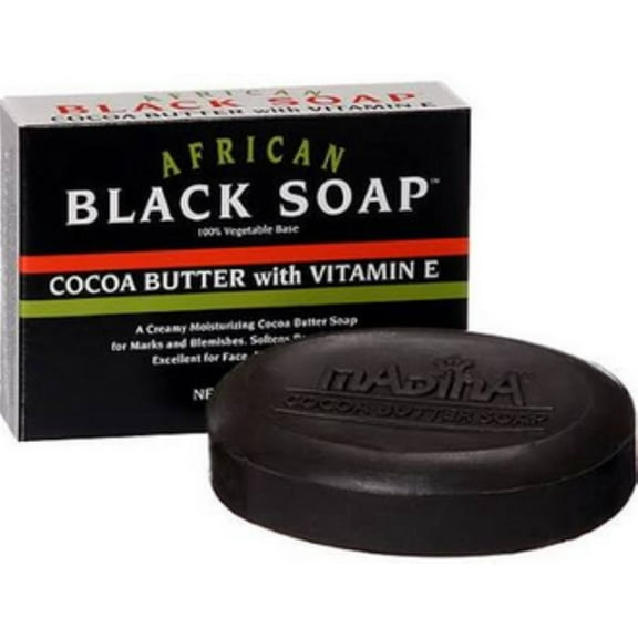 Madina African Black Soap Cocoa Butter with Vitamin E, 3.5 oz (Pack of 3)