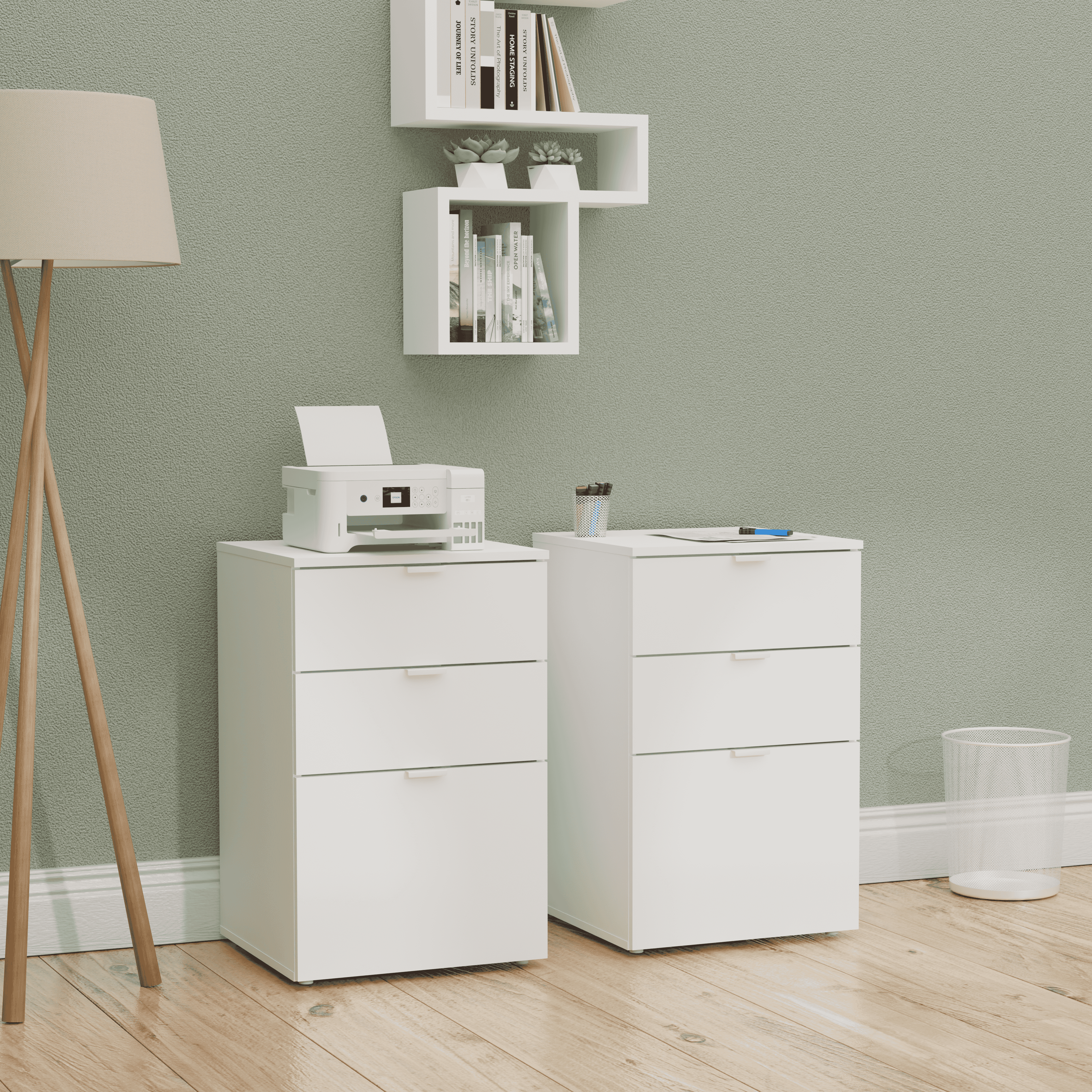 Kappesberg Madison 2-Piece File Cabinet Set, 3-Drawer Office Storage Cabinet, White Finish