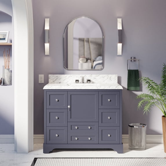 Madison 42" Bathroom Vanity with Marine Gray Cabinet and Carrara Marble Top