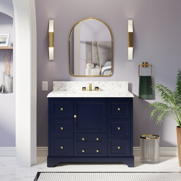 Madison 42" Bathroom Vanity with Royal Blue Cabinet and Carrara Marble Top