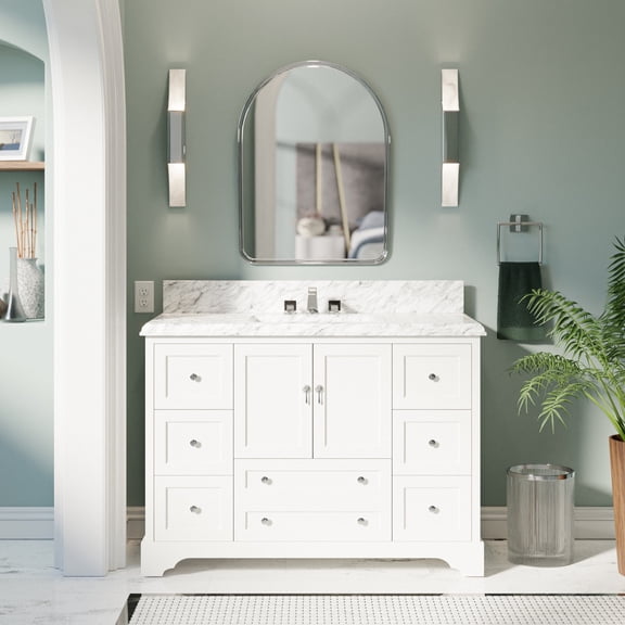 Madison 48" Bathroom Vanity with White Cabinet and Carrara Marble Top