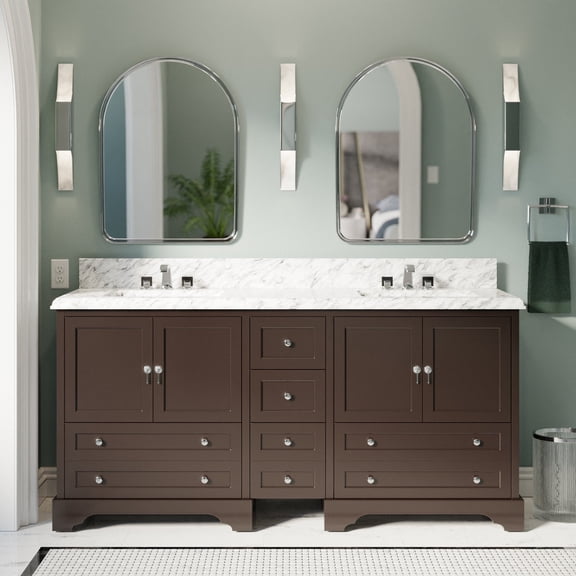 Madison 72" Double Bathroom Vanity with Chocolate Cabinet and Carrara Marble Top