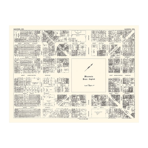 Madison Art, 1929 Vintage Map of Downtown Madison Wisconsin, WI History Wall Decor Gift, Old Madison Map - 36" x 24" Unframed Print