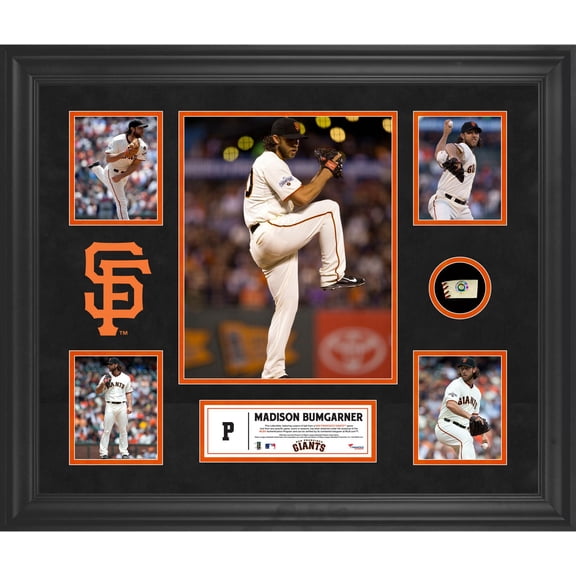 Madison Bumgarner San Francisco Giants Framed 5-Photo Collage with a Piece of Game-Used Baseball