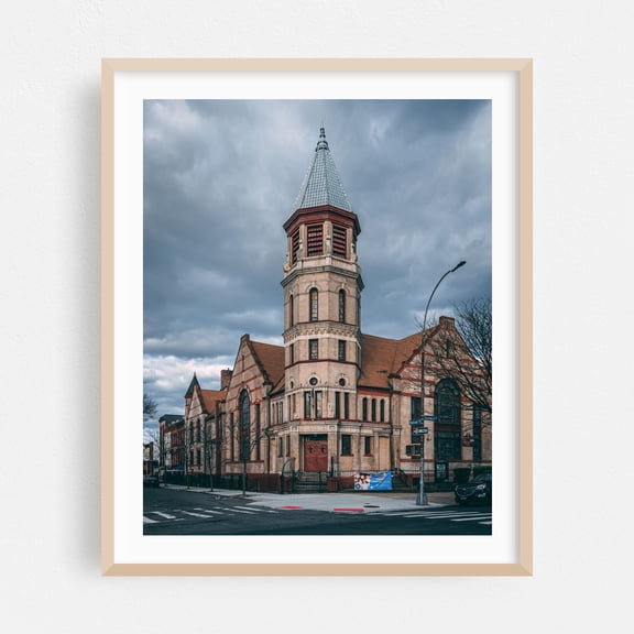 Madison & Bushwich - Brooklyn New York Photography Architecture Church City Vintage Street Photography Cityscape Oak Framed Wall Art Print 6 x 8 inches