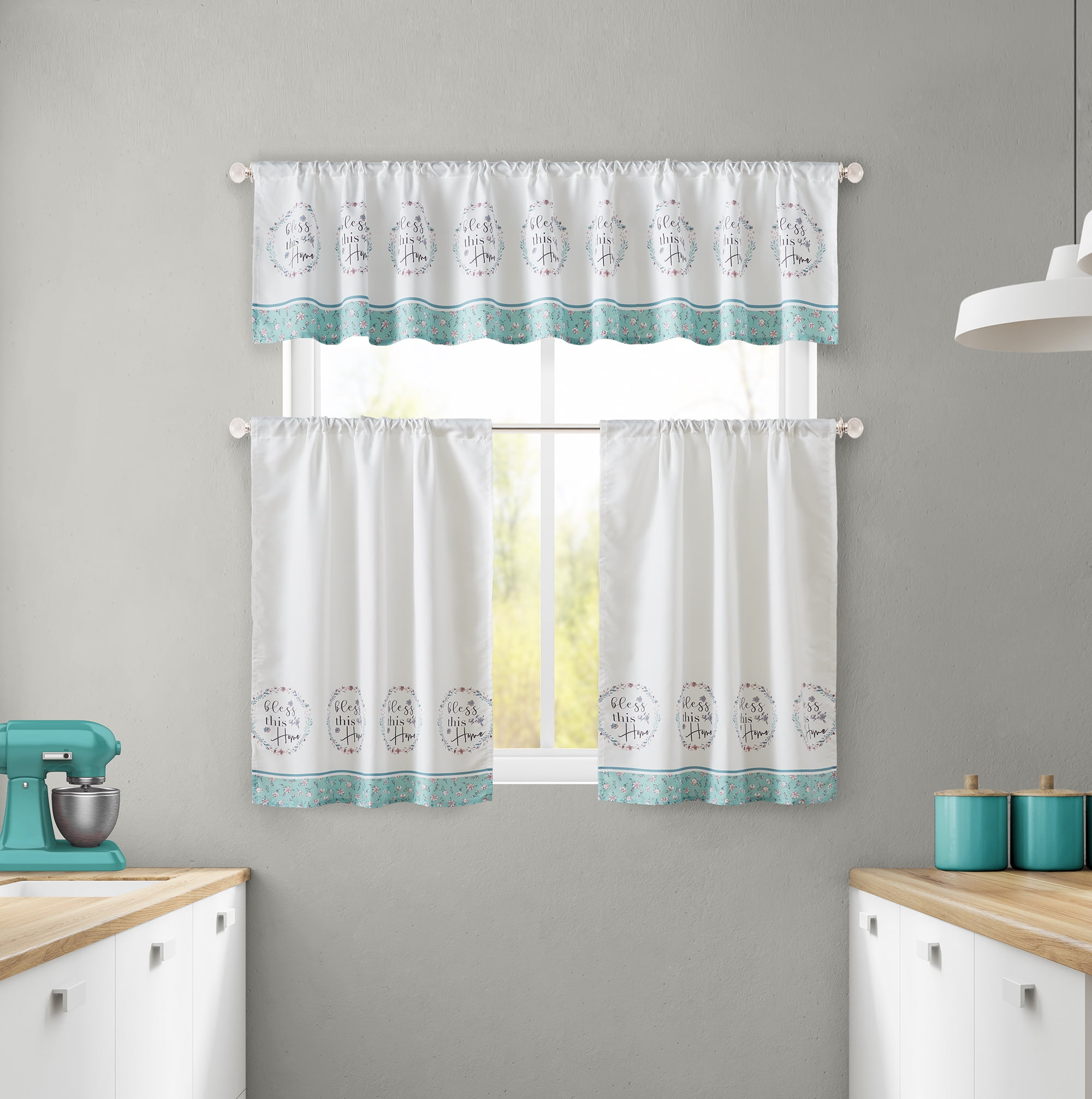 Madison Classics Bless This Home White Kitchen Tier and Valance 3piece