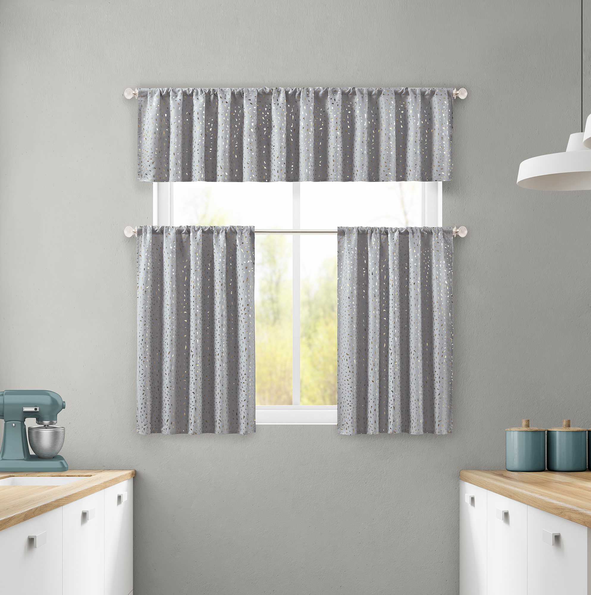 Madison Classics Jakara Grey Kitchen Tier and Valance 3piece Set