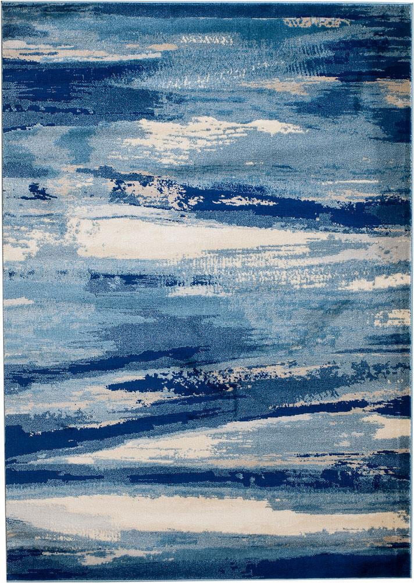 Rug and Decor Modern Abstract Power Loomed Blue and Cream Area Rug, 4 x ...