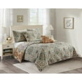 thumbnail image 1 of Madison Collection 5 Piece Quilt Set Beige Printed Style - Reversible Pattern Coverlet & Queen Bedspread Set - 1 Quilt, 2 Shams, 1 Decorative Pillow, 1 Lumbar Pillow (Full/Queen, Beige), 1 of 1