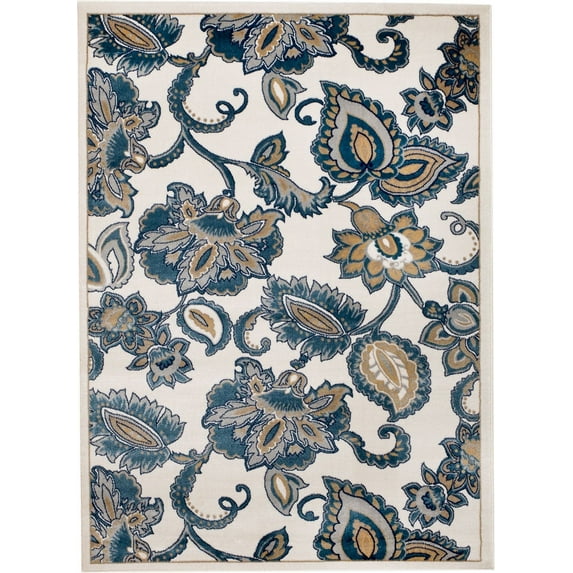 Madison Collection - 5x7 Floral Ivory/Blue Modern Area Rug (Multiple Sizes) Soft Pile