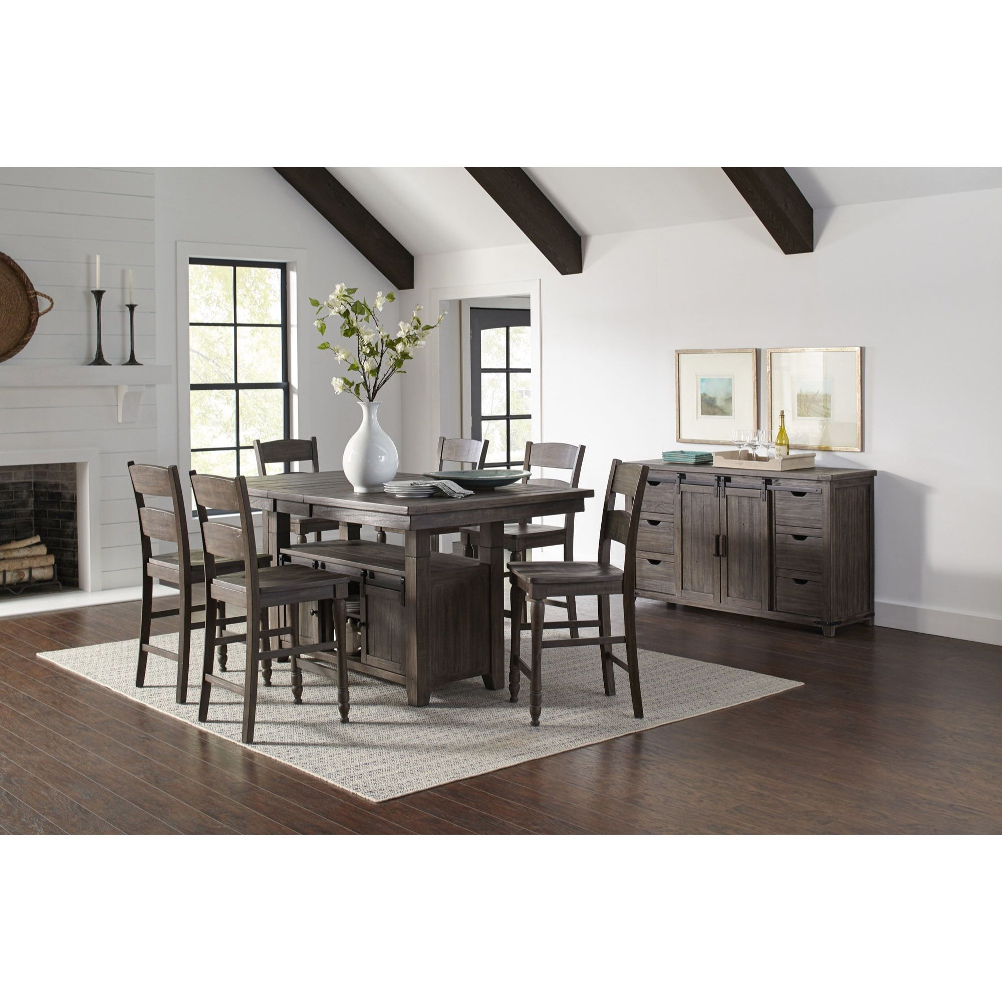 Madison County Reclaimed Pine 72" Farmhouse Counter Height Dining Set with 6 Chairs