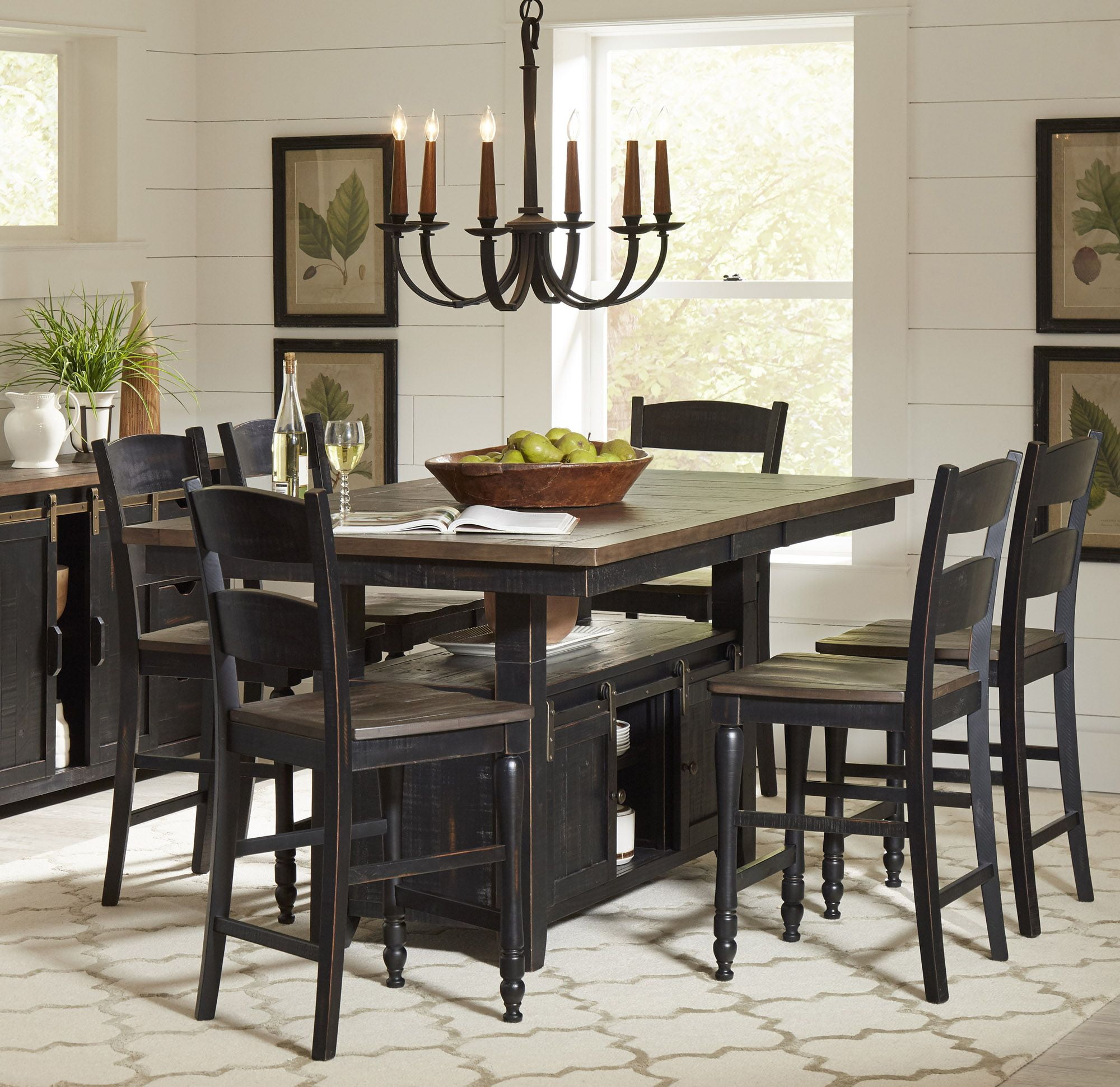 Madison County Reclaimed Pine 72" Black Farmhouse Counter Height Dining Set
