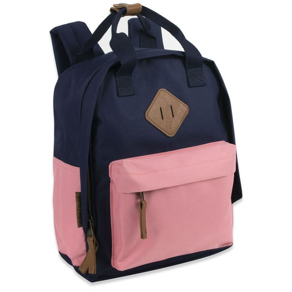 Madison & Dakota 13.5”L Mini Canvas Backpack for Everyday, School, Recreation, Commuting and Travel in Navy Blue and Pink