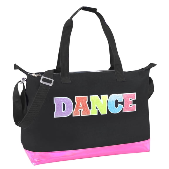 Madison & Dakota Dance Duffle Bag for Ballet, Dance, Dancewear, Clothing, Dresses, Skirts, Tutus, Tights, Stockings, Shoes and Accessories in Black with Glitter and Tote Handles