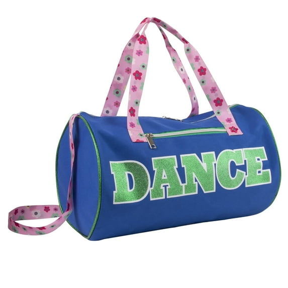 Madison & Dakota Girls Dance Duffle Bag for Ballet, Dance, Dancewear, Clothing, Dresses, Skirts, Tutus, Tights, Stockings, Shoes and Accessories in Blue with Glitter and Floral Straps