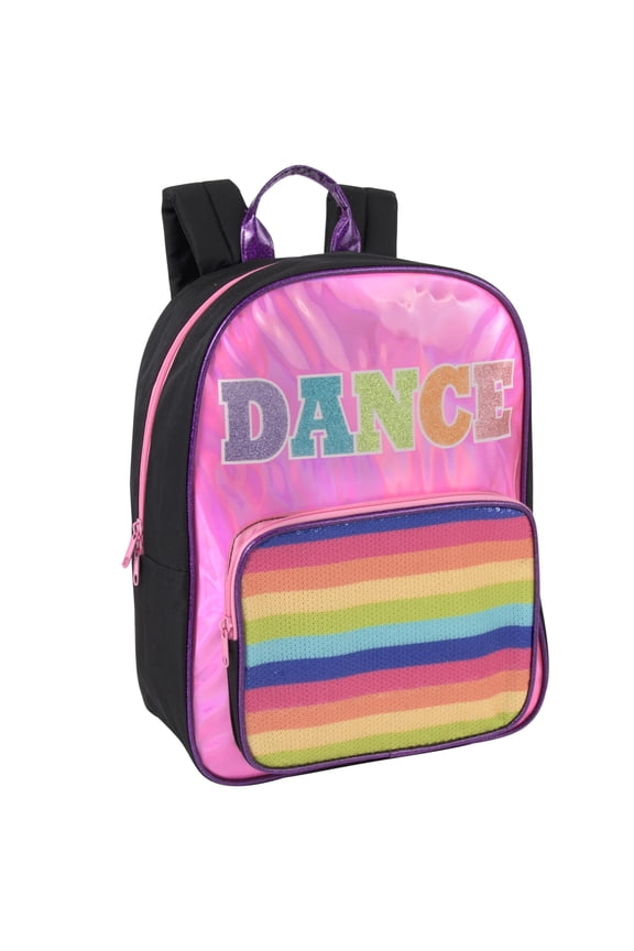 Holographic Rainbow Glitter Dance Backpack for Ballet, Garments, Costumes and Travel in Black Sparkle