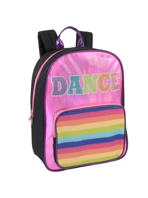 Holographic Rainbow Glitter Dance Backpack for Ballet, Garments, Costumes and Travel in Black Sparkle