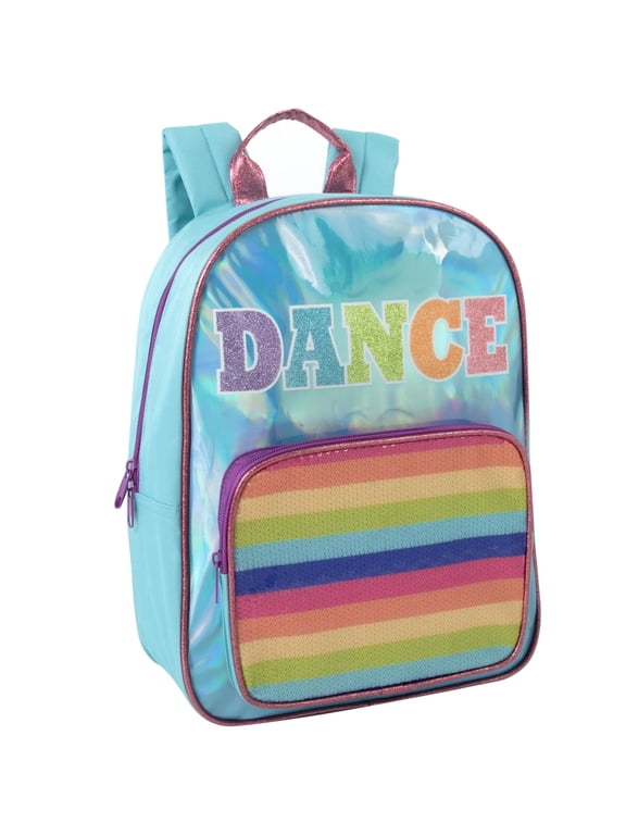 Holographic Rainbow Glitter Dance Backpack for Ballet, Garments, Costumes and Travel in Turquoise Sparkle