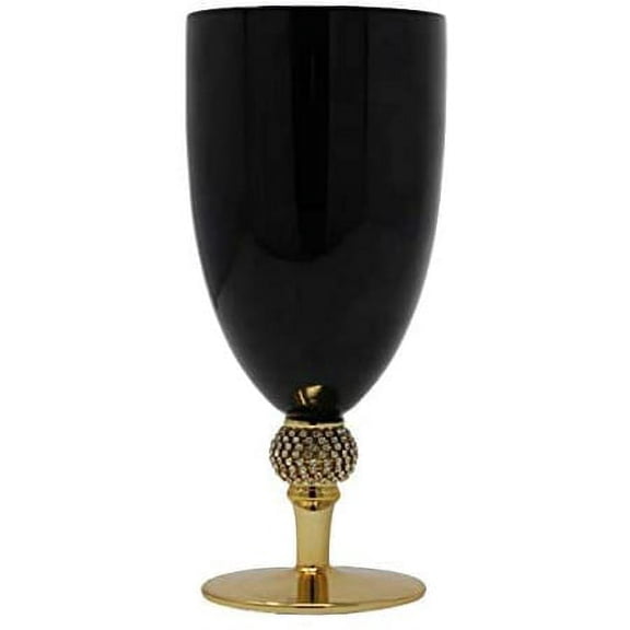 Madison Dcor Black and Gold Wine Glass Goblets | Large 18 Ounce Cup Striking Design with Diamante Accents Thick and Durable Dishwasher Safe Set of Six Stunning Glasses 7.8 x 3.5