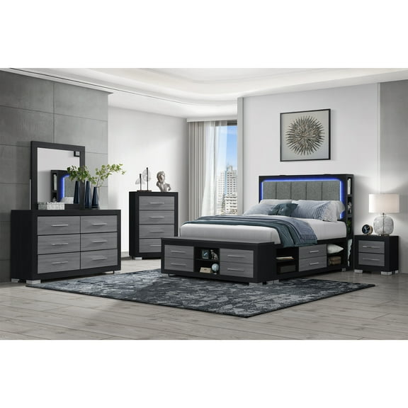 Madison Emma Black and Gray Queen Bedroom 5PC Set