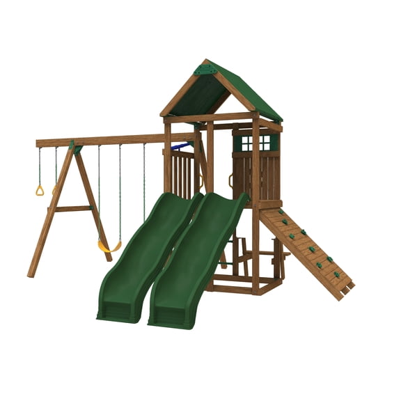 PlayStar Inc Child Swing Set Madison Freedom Fort Brown, 10 ft Tall, 21 ft Long, 12.5 ft Wide
