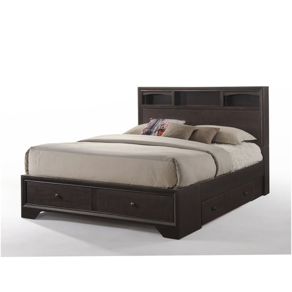 Madison II Queen Storage Bed with Bookcase Headboard, 4 Drawers Platform Bed Frame in Espresso, No Box Spring Required