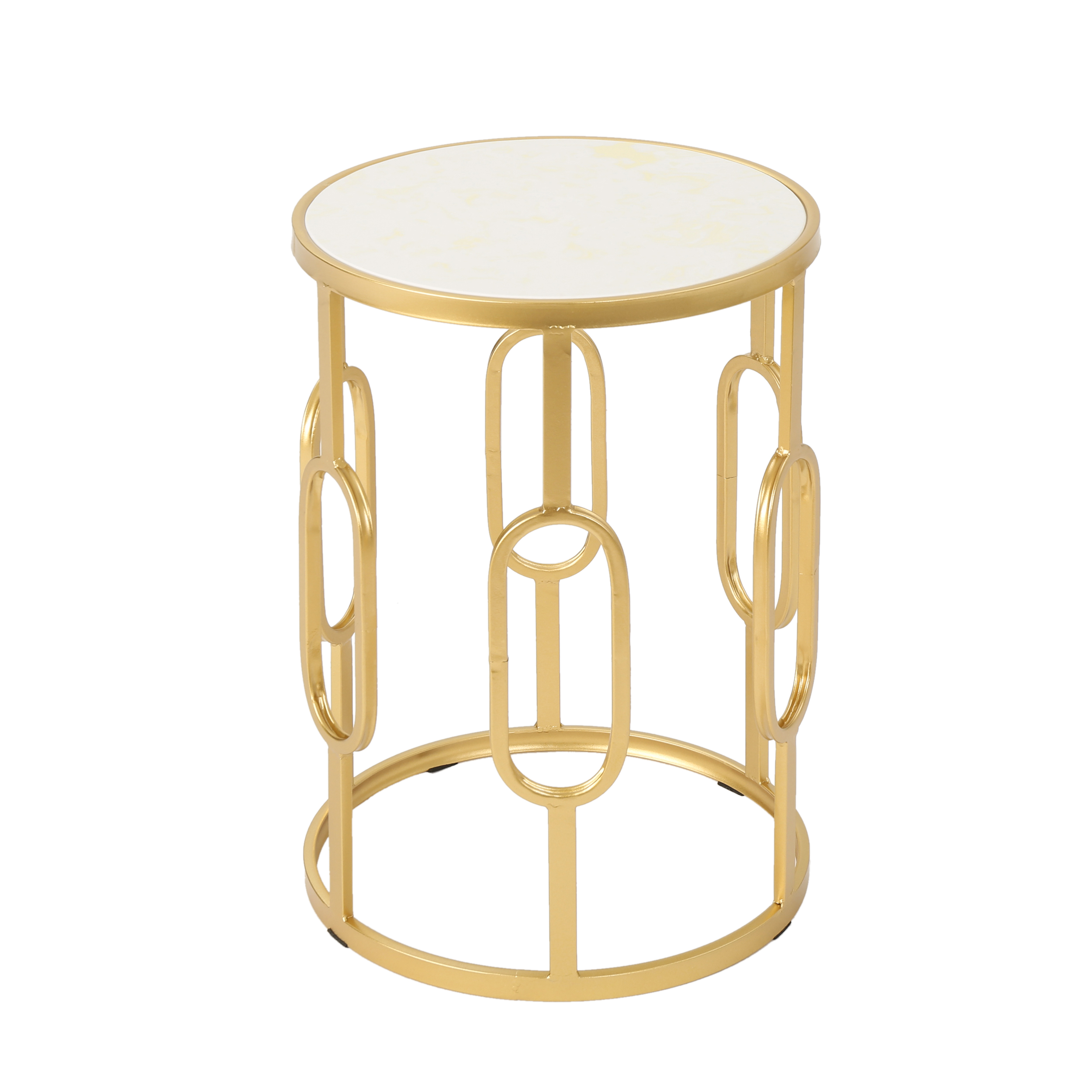 Madison Indoor Glam 16 Inch Side Table, White Finish Faux Stone - image 1 of 7