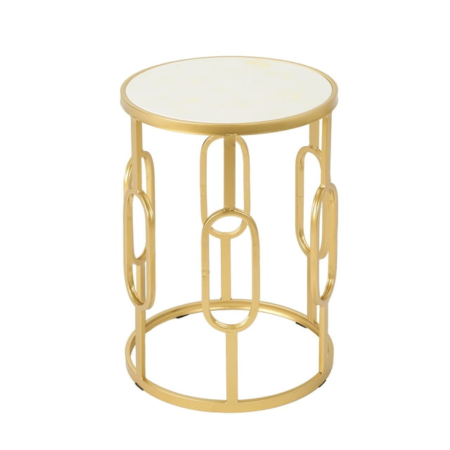 Madison Indoor Glam 16 Inch Side Table, White Finish Faux Stone