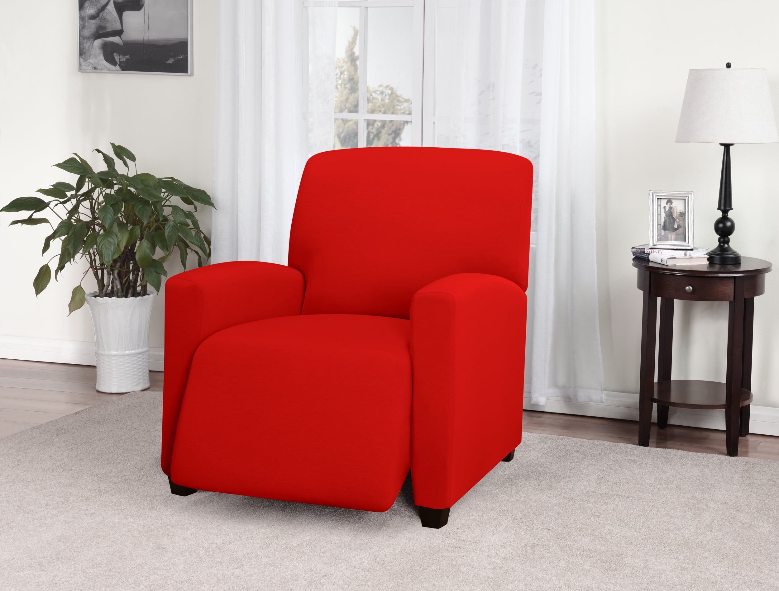 Large Red Stretchable Polyester Recliner Slipcover