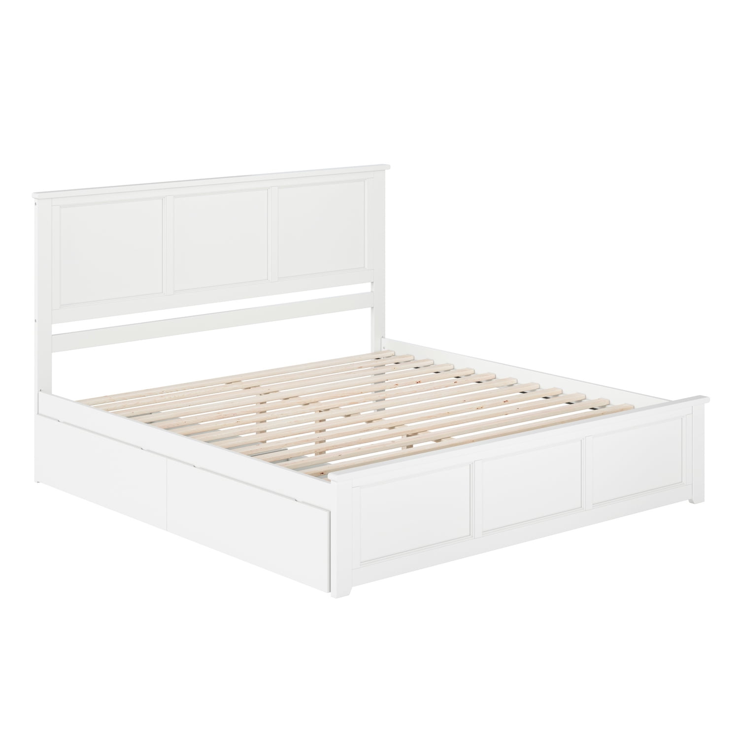 White King Solid Wood Platform Bed with Storage Drawers