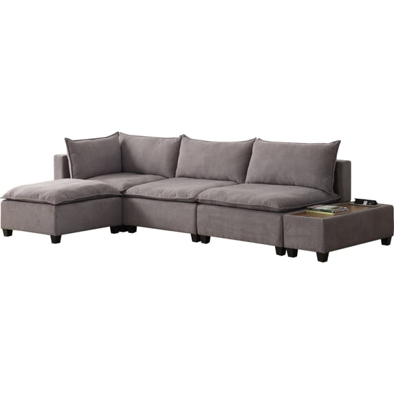 Contemporary Home Living Set of 5 Trout Gray Madison Modular Sectional Sofa Ottoman with USB Storage