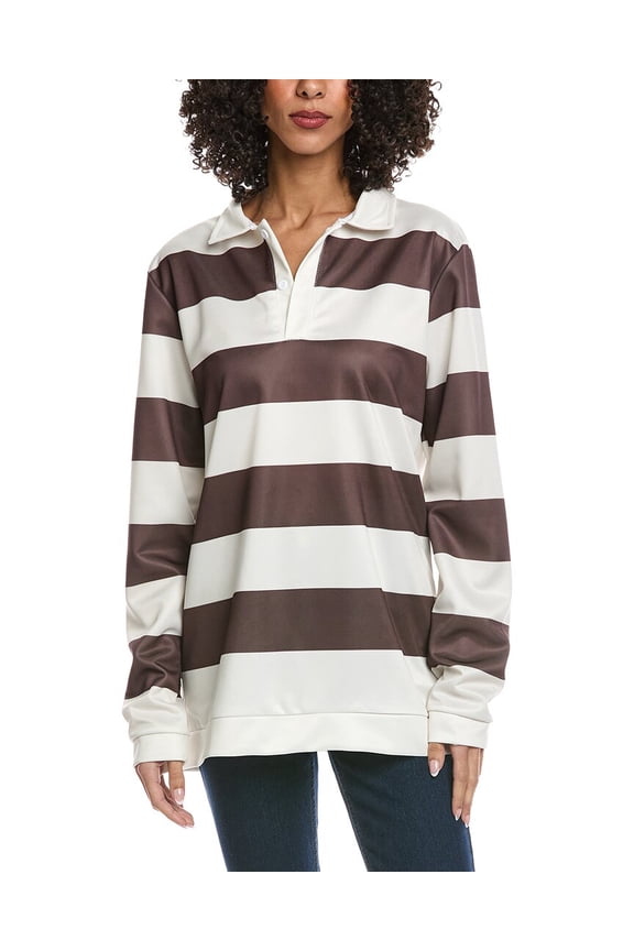 womens Stripe Polo Shirt, S/M, White