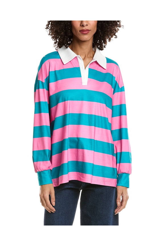womens Stripe Polo Shirt, l, Pink