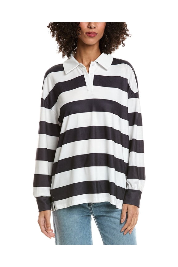 womens Stripe Polo Shirt, m, White