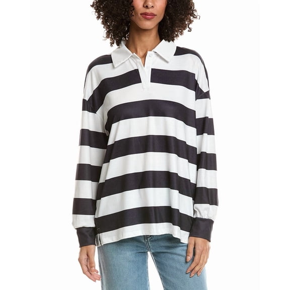 Madison Miles womens Stripe Polo Shirt, s, White